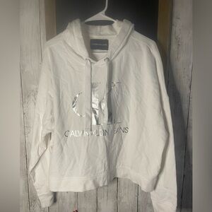 Women’s L/XL Hoodie Calvin Klein White Big Metallic Logo Long Sleeve 369